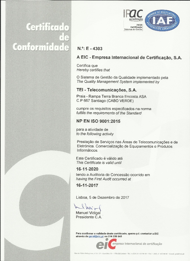Certificado de Qualidade TEI_001